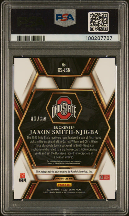 2023 PANINI SELECT DRAFT PICKS X-FACTOR SIGNATURES JAXON SMITH-NJIGBA X-FACTOR SIG-ORANGE PULSAR #XSJSN PSA 10 - Back