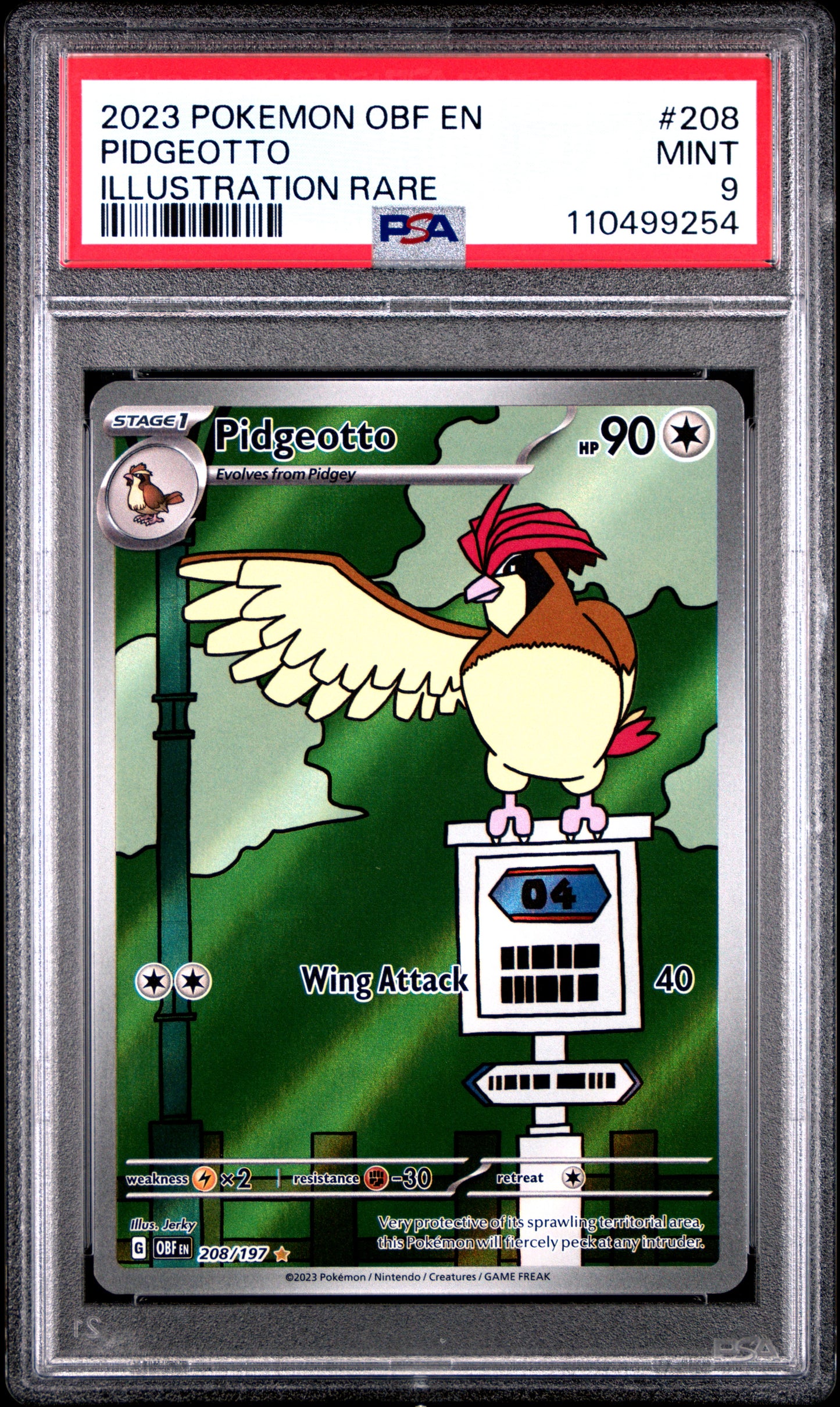 2023 POKEMON OBF EN-OBSIDIAN FLAMES PIDGEOTTO ILLUSTRATION RARE #208 PSA 9 - Front