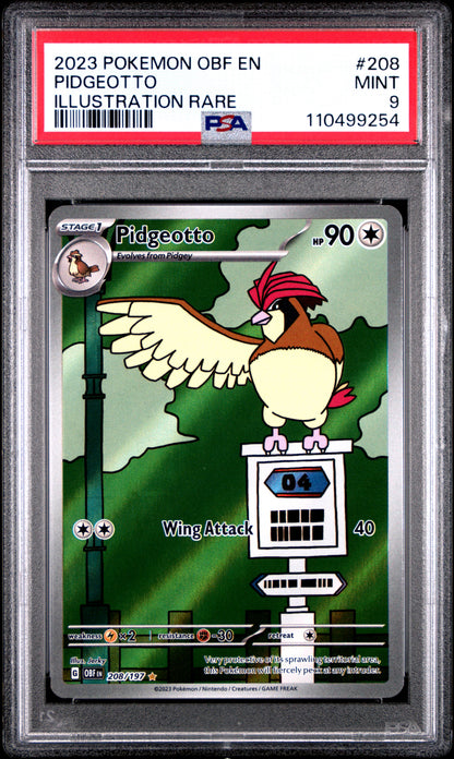 2023 POKEMON OBF EN-OBSIDIAN FLAMES PIDGEOTTO ILLUSTRATION RARE #208 PSA 9 - Front