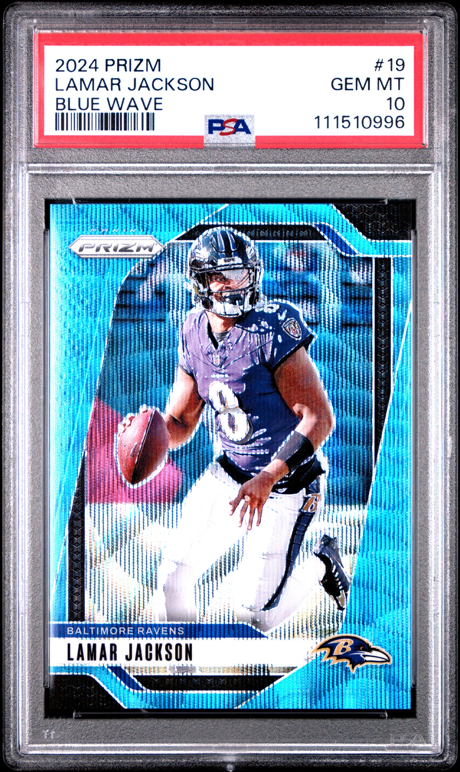 2024 PANINI PRIZM LAMAR JACKSON BLUE WAVE #19 PSA 10 - Front