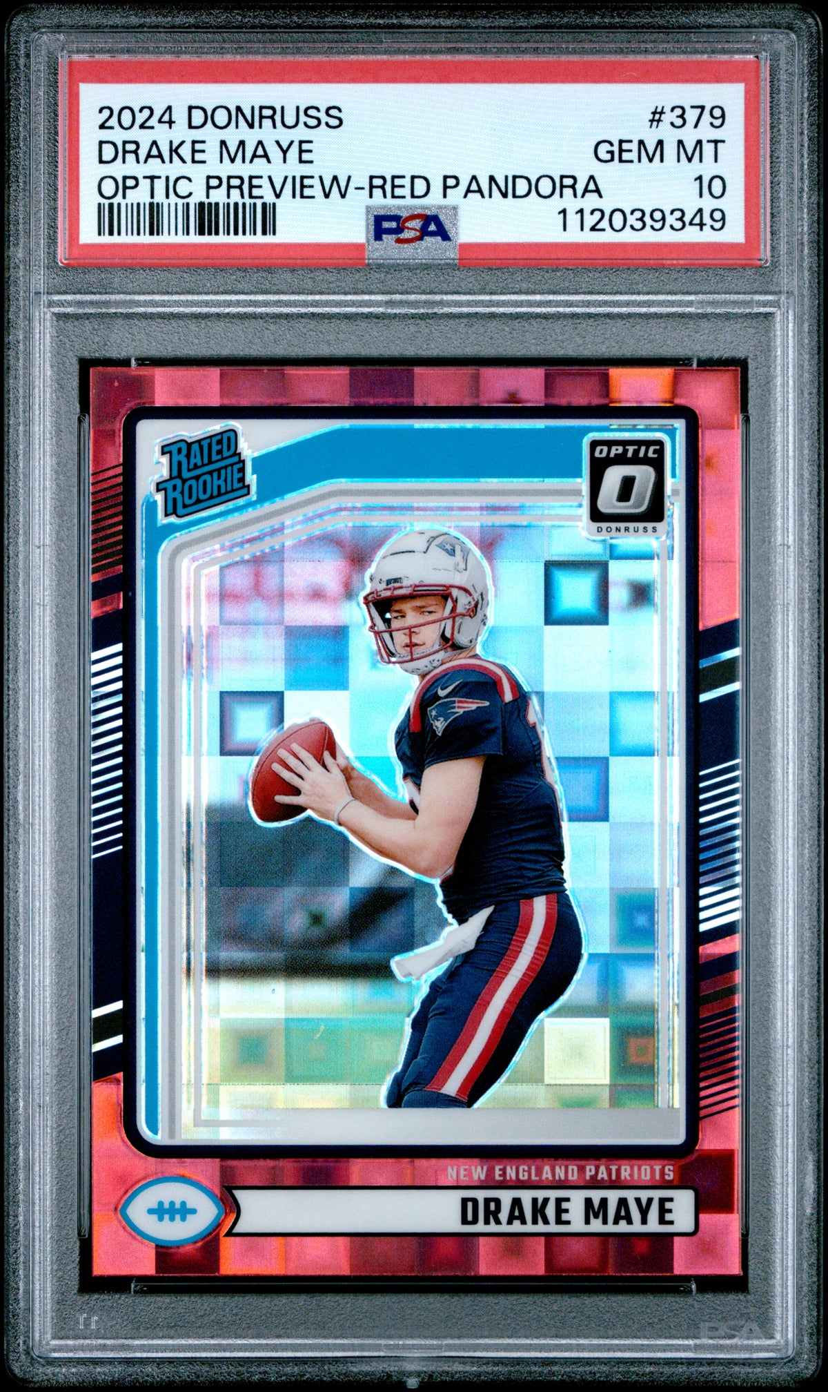 2024 PANINI DONRUSS DRAKE MAYE OPTIC PREVIEW-RED PANDORA #379 PSA 10 - Front