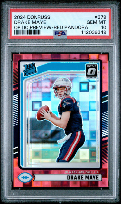 2024 PANINI DONRUSS DRAKE MAYE OPTIC PREVIEW-RED PANDORA #379 PSA 10 - Front