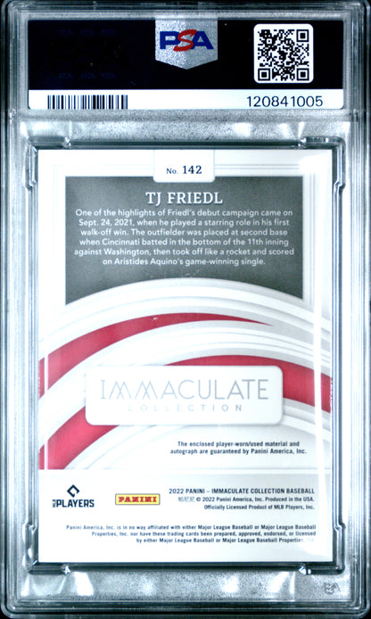 2022 PANINI IMMACULATE COLLECTION TJ FRIEDL PATCH AUTO-HOLO SILVER #142 PSA 9 - Back