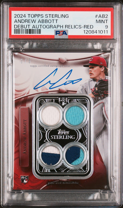 2024 TOPPS STERLING STERLING DEBUTS AUTOGRAPH RELICS ANDREW ABBOTT DEBUT AUTOGRAPH RELICS-RED #AB2 PSA 9 - Front