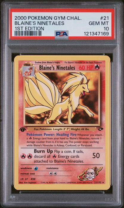 2000 POKEMON GYM CHALLENGE BLAINE'S NINETALES 1ST EDITION #21 PSA 10 - Front