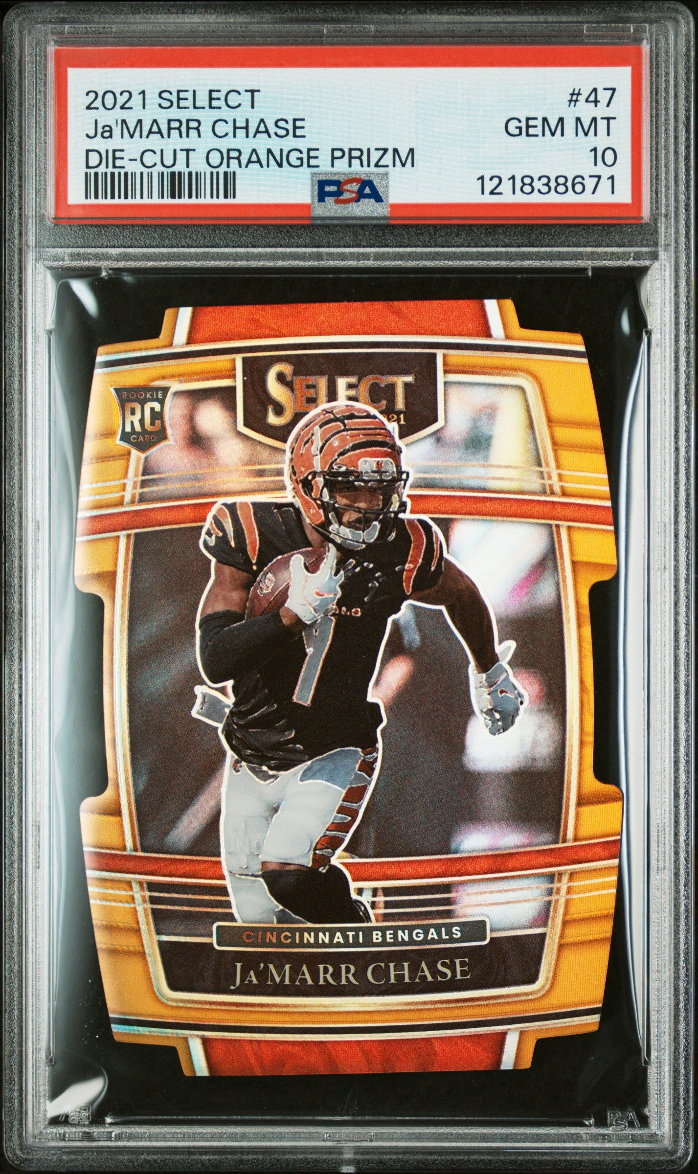 2021 PANINI SELECT Ja'MARR CHASE DIE-CUT ORANGE PRIZM #47 PSA 10 - Front