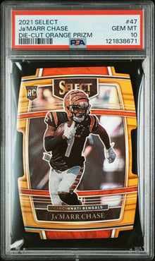 2021 PANINI SELECT Ja'MARR CHASE DIE-CUT ORANGE PRIZM #47 PSA 10 - Front