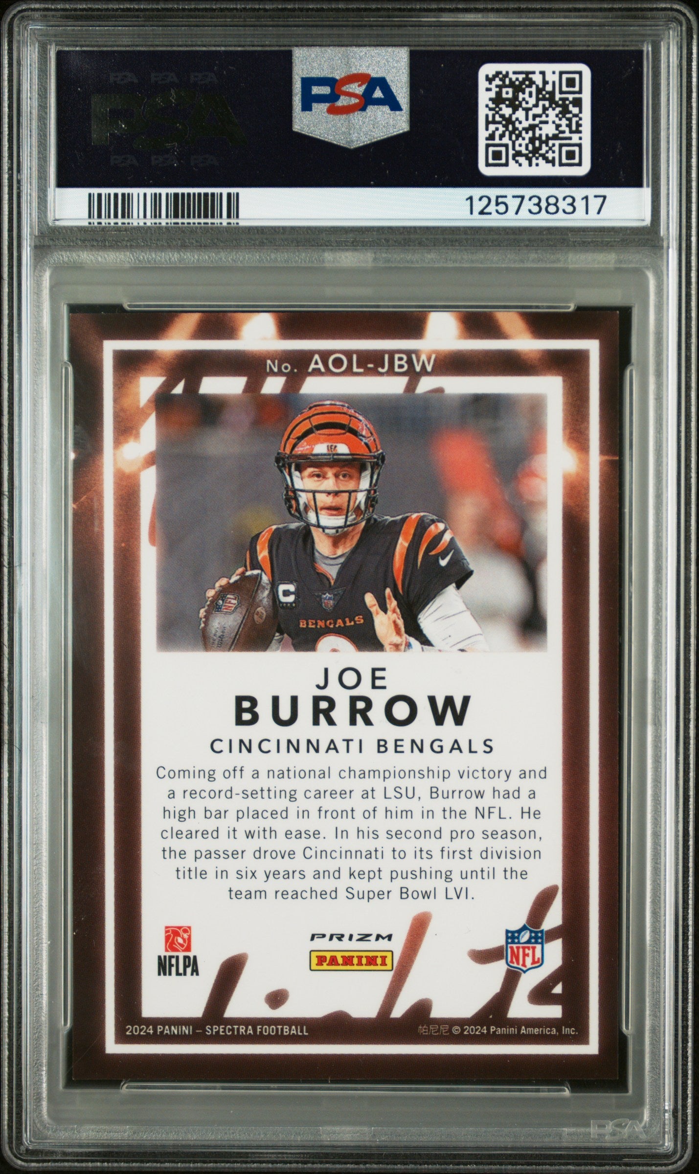 2024 PANINI SPECTRA ALL OF THE LIGHTS JOE BURROW #AOLJBW PSA 9 - Back