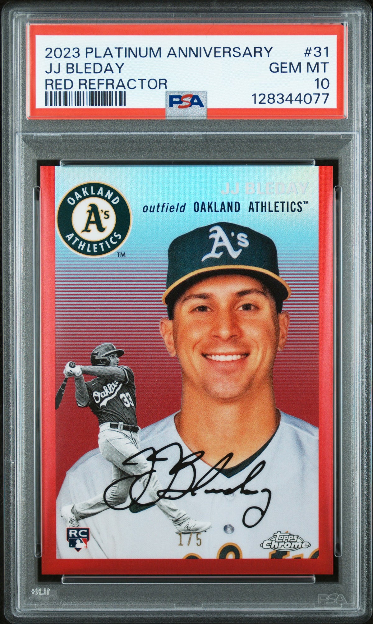 2023 TOPPS CHROME PLATINUM ANNIVERSARY JJ BLEDAY RED REFRACTOR #31 PSA 10 - Front