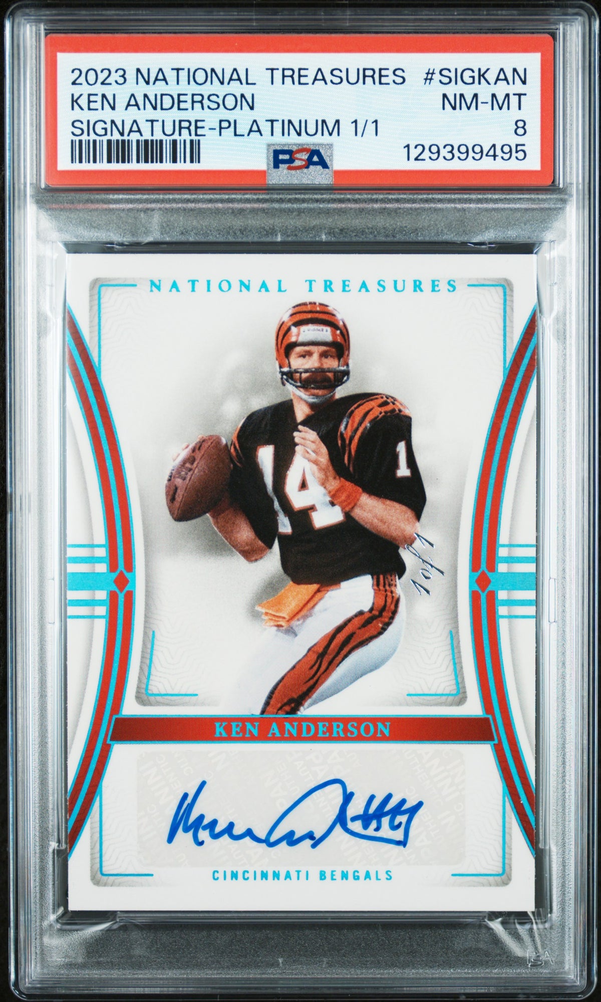 2023 PANINI NATIONAL TREASURES SIGNATURES KEN ANDERSON SIGNATURE-PLATINUM 1/1 #SIGKAN PSA 8 - Front