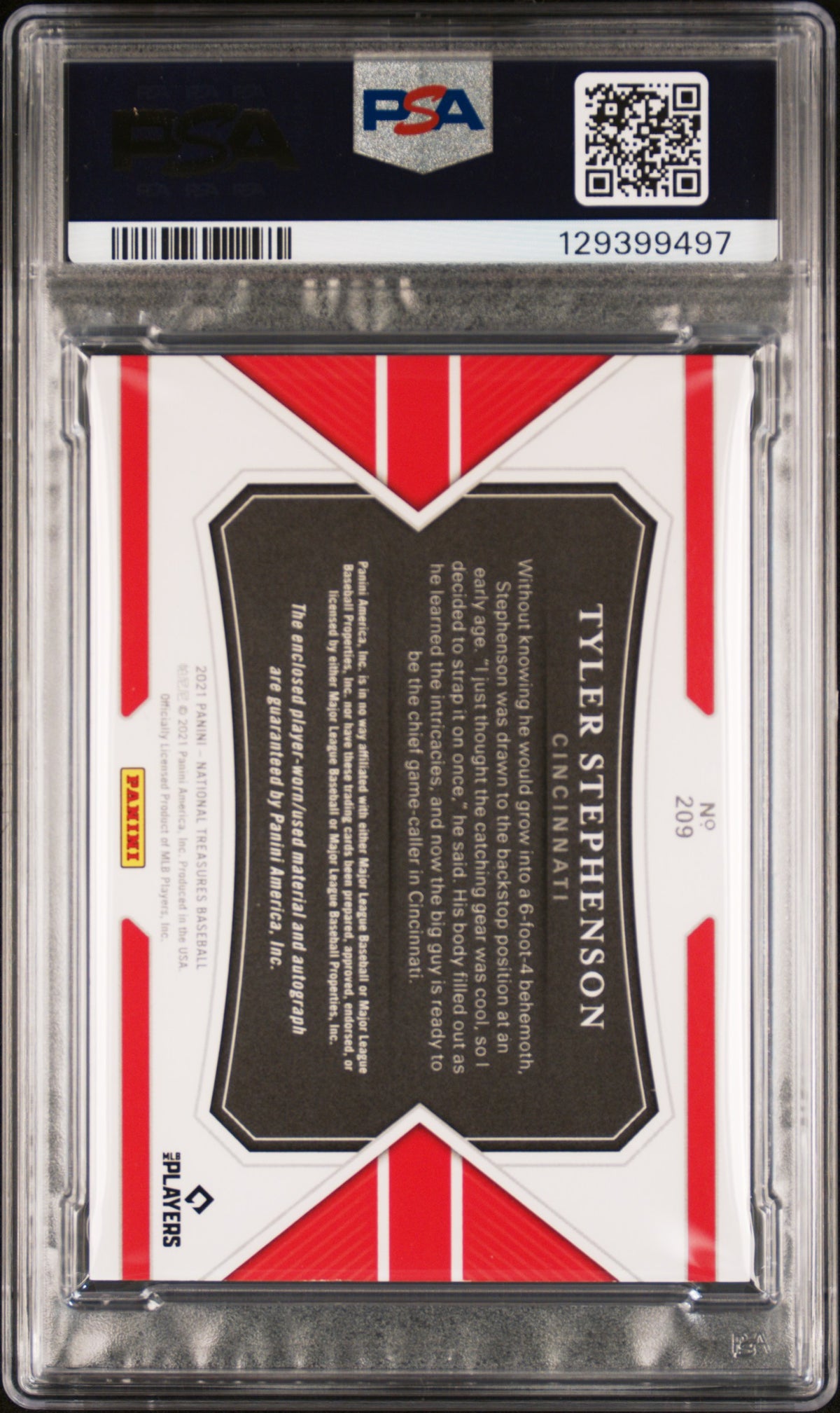 2021 PANINI NATIONAL TREASURES TYLER STEPHENSON MATERIAL SIGNATURE #209 PSA 9 - Back