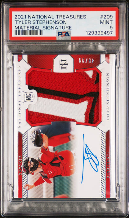 2021 PANINI NATIONAL TREASURES TYLER STEPHENSON MATERIAL SIGNATURE #209 PSA 9 - Front