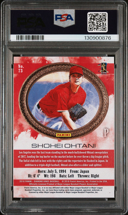 2018 PANINI DIAMOND KINGS SHOHEI OHTANI PITCHING/NO PINSTRIPE #73 PSA 10 - Back