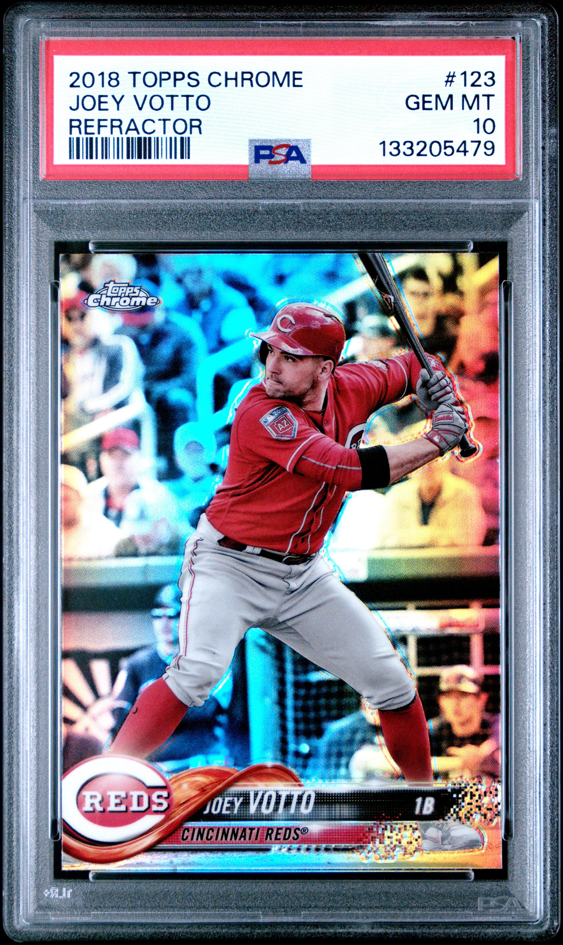 2018 TOPPS CHROME JOEY VOTTO REFRACTOR #123 PSA 10 - Front