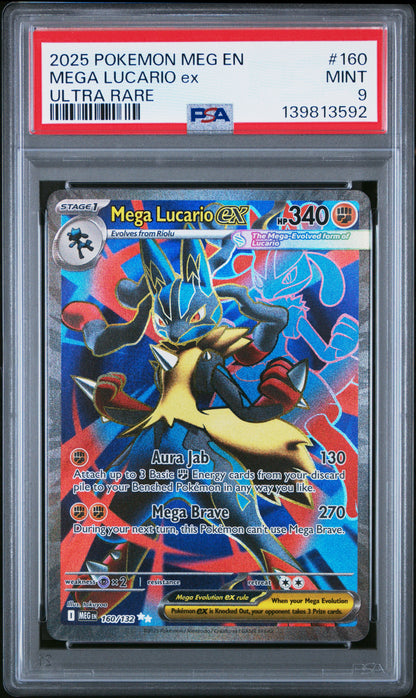 2025 POKEMON MEG EN-MEGA EVOLUTION MEGA LUCARIO ex ULTRA RARE #160 PSA 9 - Front