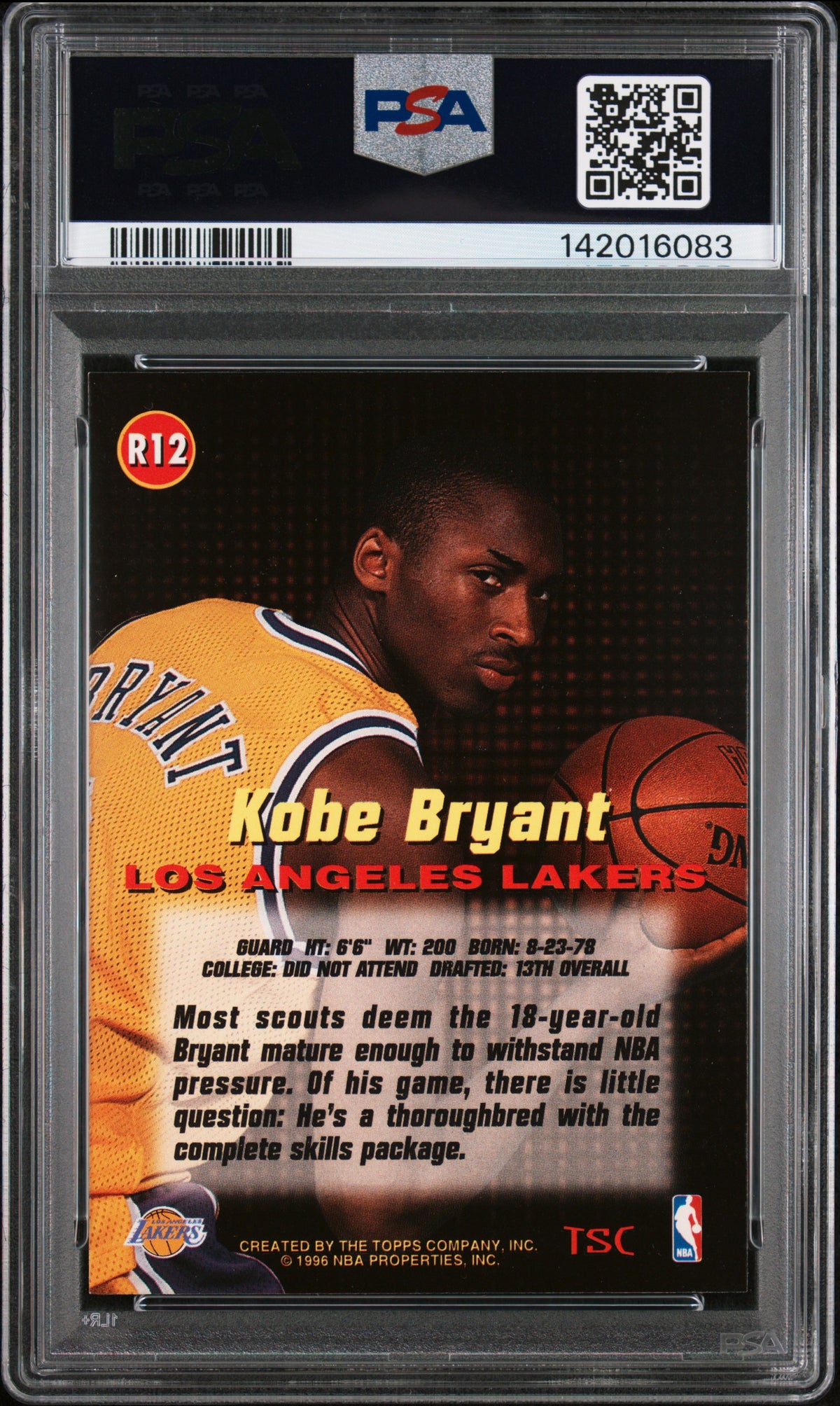 1996 STADIUM CLUB ROOKIES 1 KOBE BRYANT ROOKIES 1 #R12 PSA 9 - Back