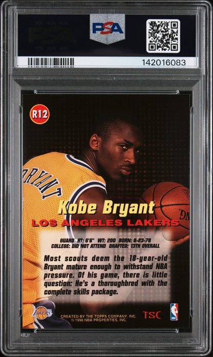 1996 STADIUM CLUB ROOKIES 1 KOBE BRYANT ROOKIES 1 #R12 PSA 9 - Back
