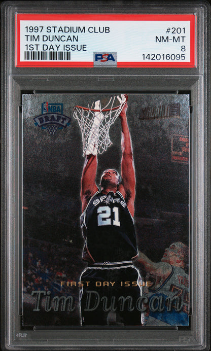 1997 STADIUM CLUB 1ST DAY ISSUE TIM DUNCAN 1ST DAY ISSUE #201 PSA 8 - Front