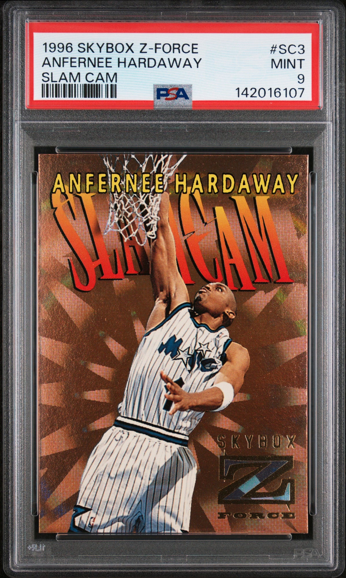 1996 SKYBOX Z-FORCE SLAM CAM ANFERNEE HARDAWAY SLAM CAM #SC3 PSA 9 - Front