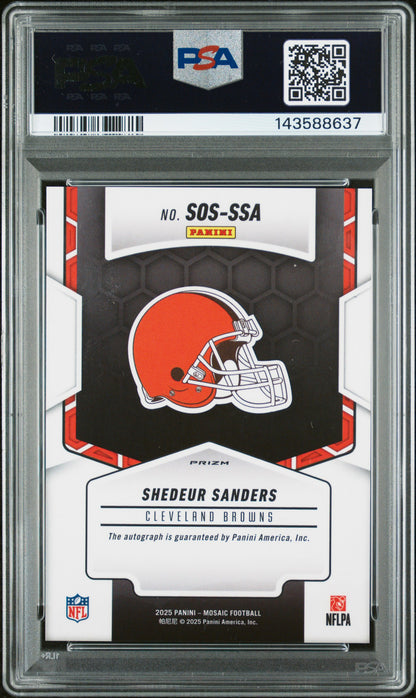 2025 PANINI MOSAIC SHOWTIME SIGNATURES SHEDEUR SANDERS SHWTM SG-FSN R/Y CHC #SOS-SSA PSA 10/AUTH - Back
