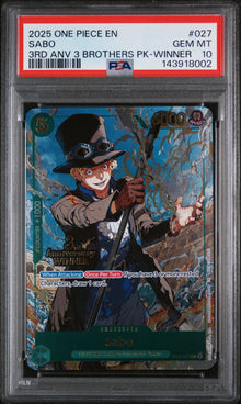 2025 ONE PIECE 3RD ANNIVERSARY TOURNAMENT 3 BROTHERS PACK SABO 3RD ANV 3 BROTHERS PK-WINNER #027 PSA 10 - Front