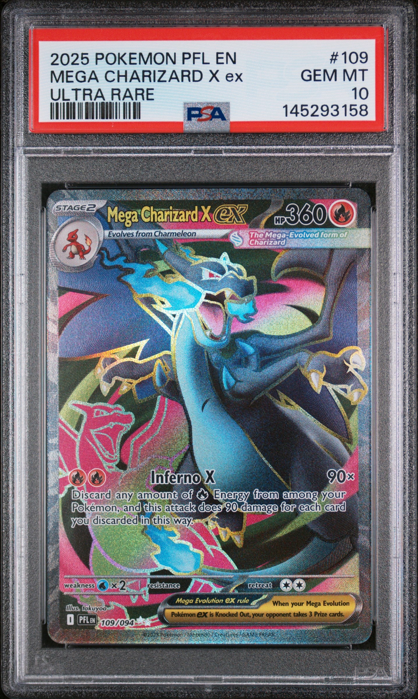 2025 POKEMON PFL EN-PHANTASMAL FLAMES MEGA CHARIZARD X ex ULTRA RARE #109 PSA 10 - Front