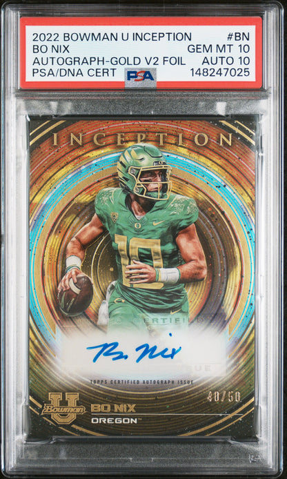 2022 BOWMAN UNIVERSITY INCEPTION AUTOGRAPHS BO NIX AUTOGRAPH-GOLD V2 FOIL #BN PSA 10/GEM MT 10 - Front