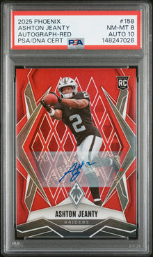 2025 PANINI PHOENIX ASHTON JEANTY AUTOGRAPH-RED #158 PSA 8/GEM MT 10 - Front