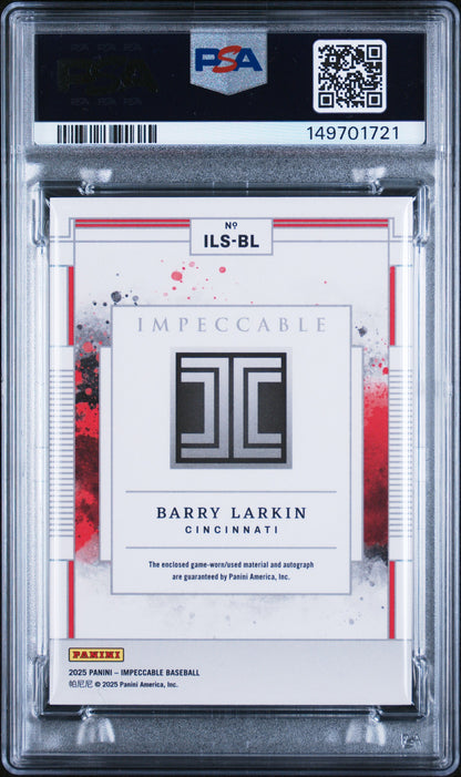 2025 PANINI IMPECCABLE IMPECCABLE LUMBER SIGNATURES BARRY LARKIN #ILS-BL PSA 9/GEM MT 10 - Back