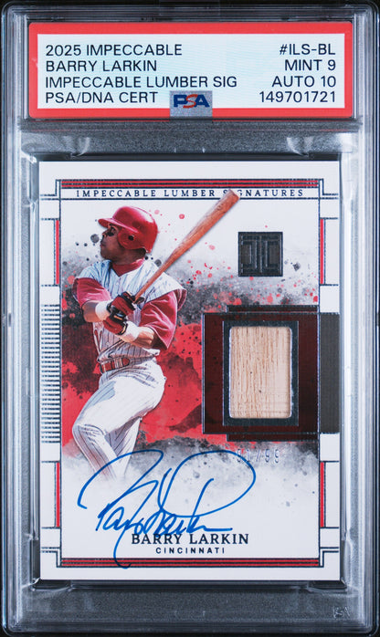 2025 PANINI IMPECCABLE IMPECCABLE LUMBER SIGNATURES BARRY LARKIN #ILS-BL PSA 9/GEM MT 10 - Front