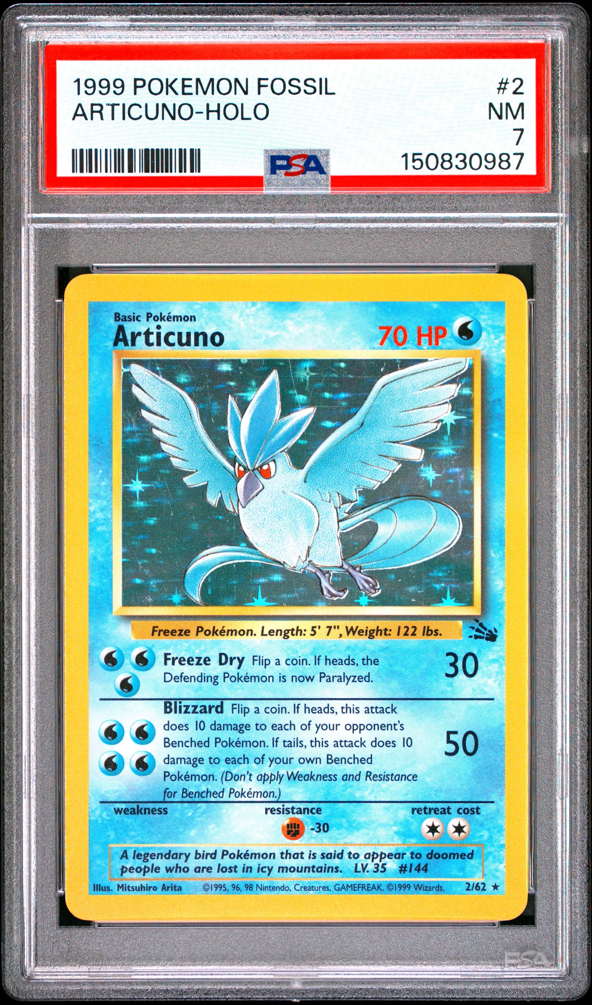 1999 POKEMON FOSSIL ARTICUNO-HOLO #2 PSA 7 - Front