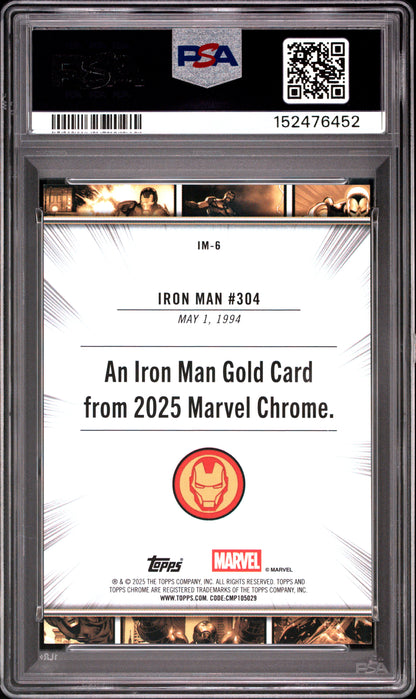 2025 TOPPS CHROME MARVEL IRON MAN GOLD IRON MAN #IM6 PSA 10 - Back