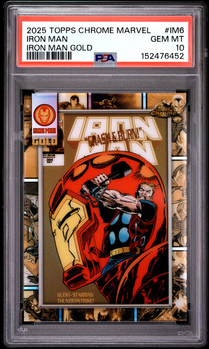 2025 TOPPS CHROME MARVEL IRON MAN GOLD IRON MAN #IM6 PSA 10 - Front