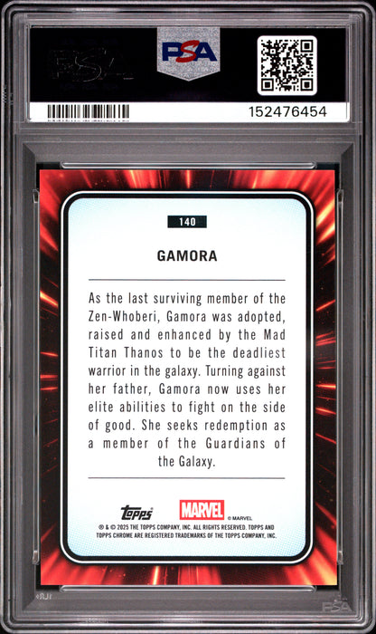 2025 TOPPS CHROME MARVEL GAMORA YELLOW LAVA #140 PSA 10 - Back