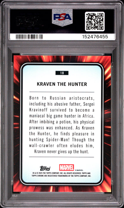 2025 TOPPS CHROME MARVEL KRAVEN THE HUNTER YELLOW LAVA #18 PSA 9 - Back
