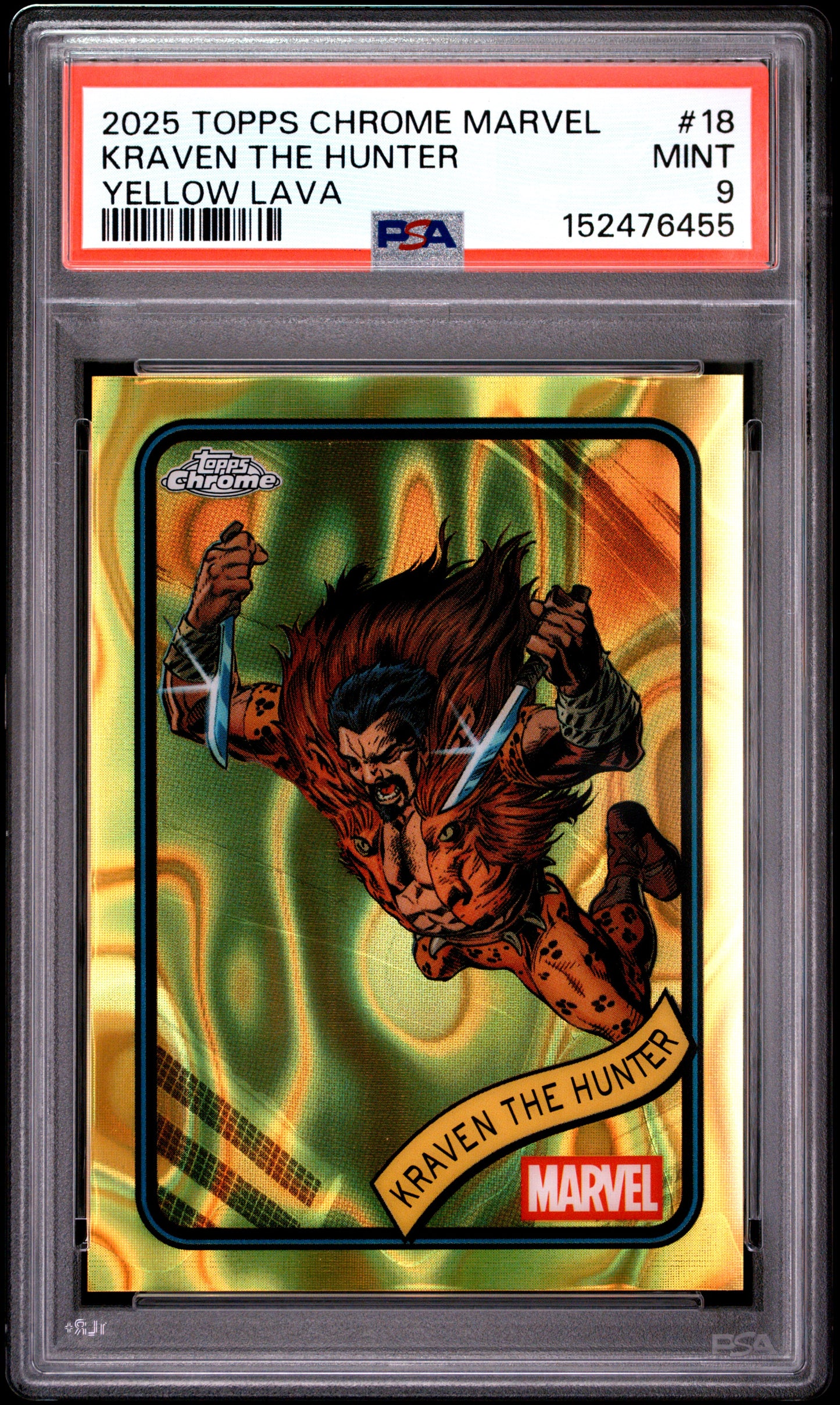 2025 TOPPS CHROME MARVEL KRAVEN THE HUNTER YELLOW LAVA #18 PSA 9 - Front