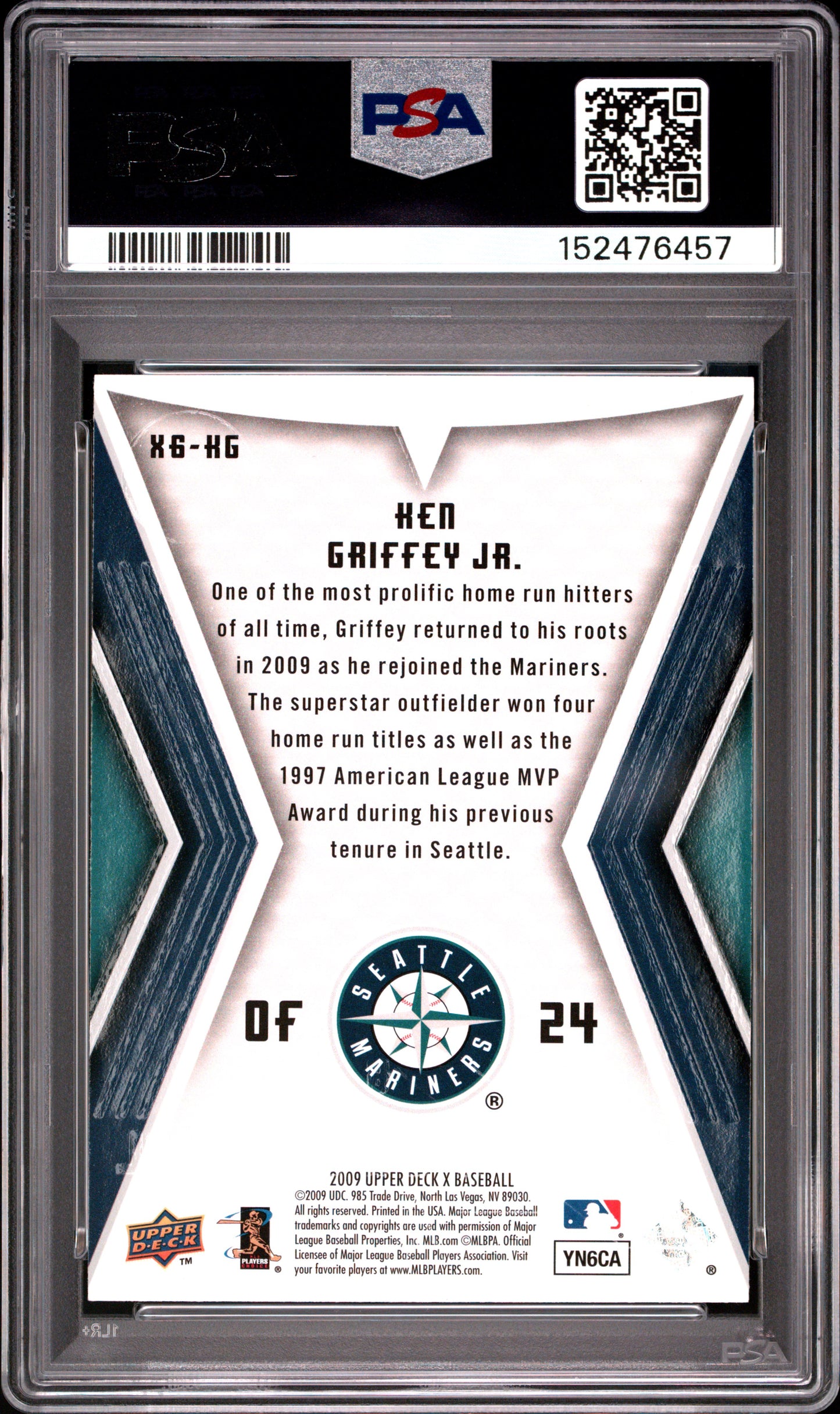 2009 UPPER DECK X XPONENTIAL KEN GRIFFEY JR. XPONENTIAL-6 #X6-KG PSA 10 - Back