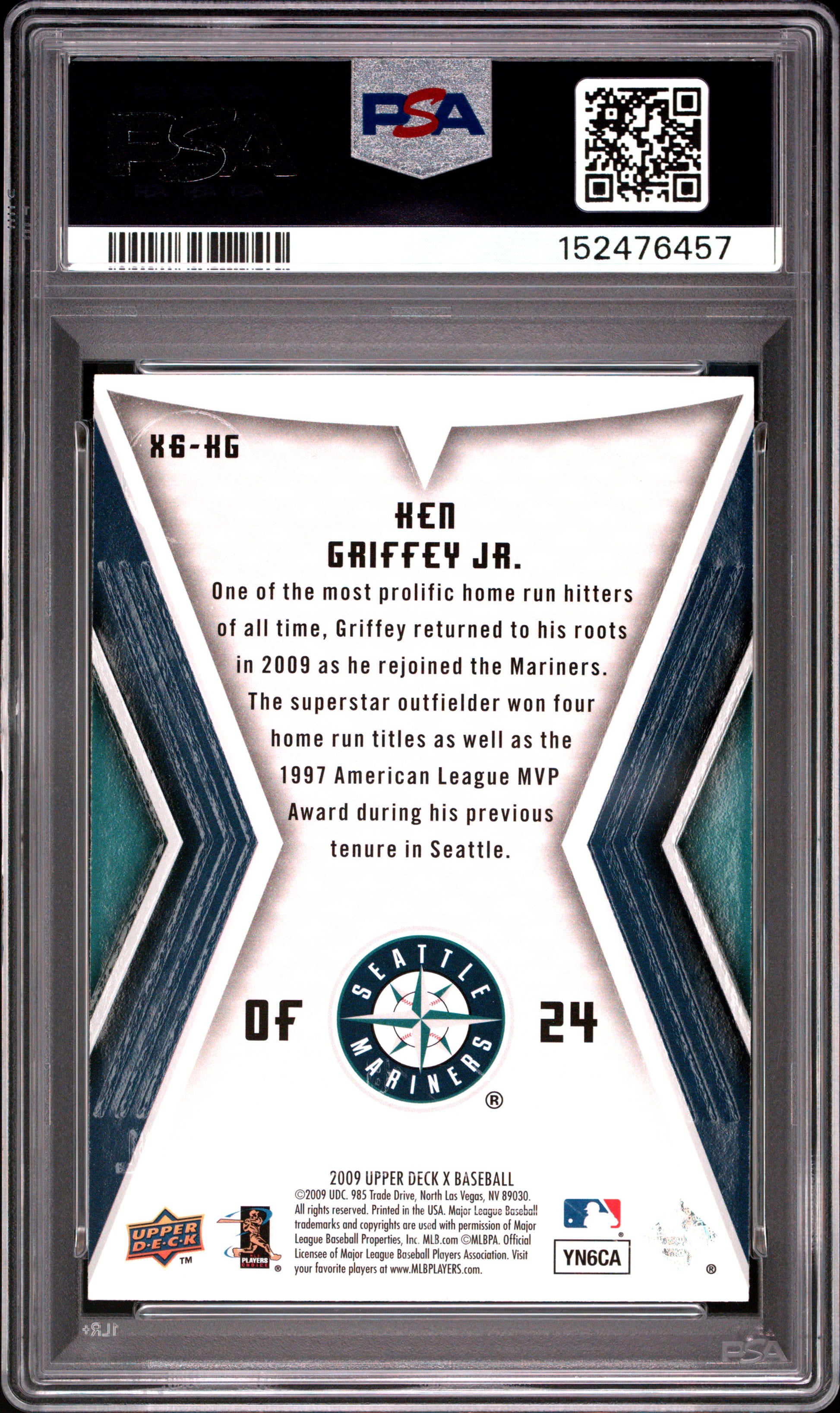 2009 UPPER DECK X XPONENTIAL KEN GRIFFEY JR. XPONENTIAL-6 #X6-KG PSA 10 - Back