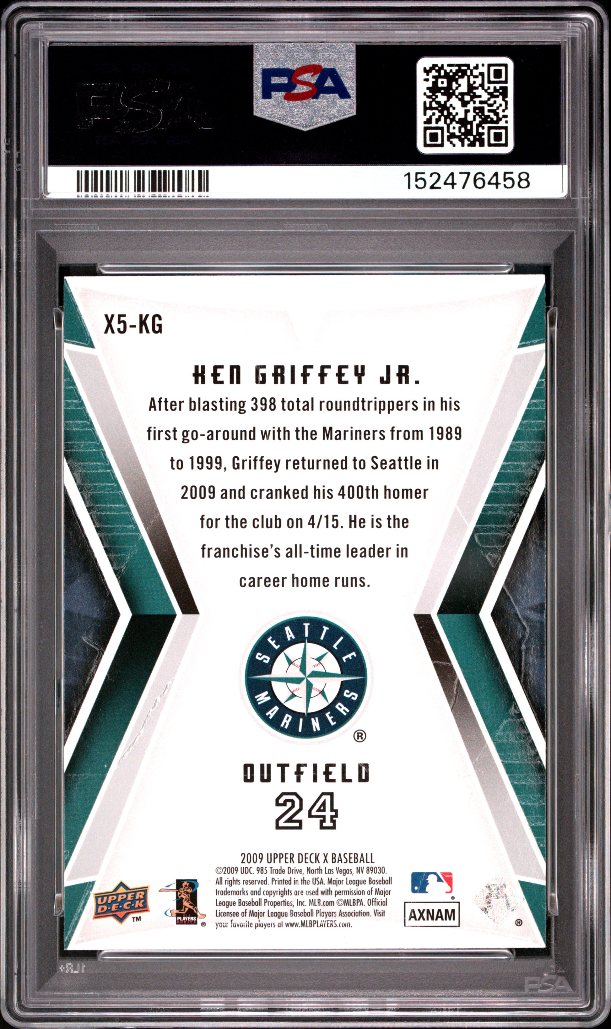 2009 UPPER DECK X XPONENTIAL KEN GRIFFEY JR. XPONENTIAL-5 #X5-KG PSA 10 - Back