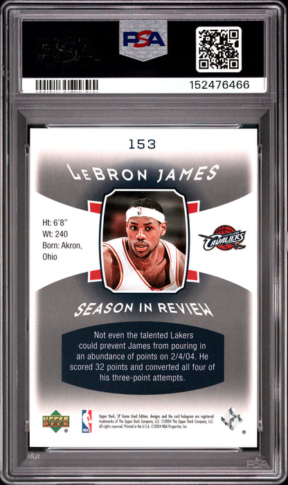 2004 SP GAME USED LeBRON JAMES #153 PSA 9 - Back