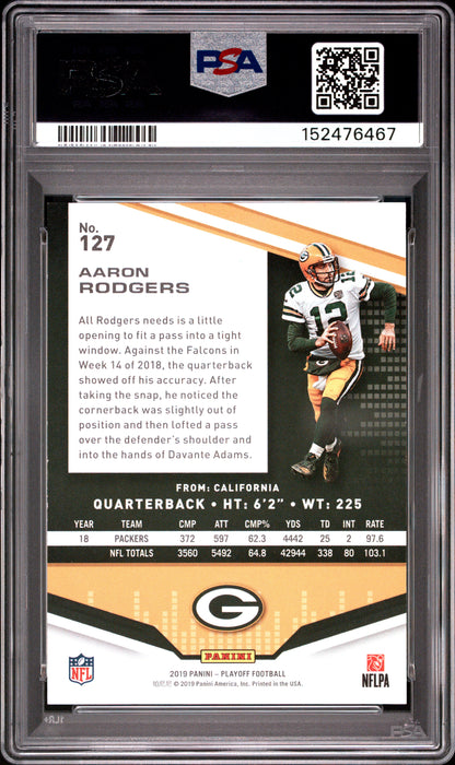 2019 PANINI PLAYOFF AARON RODGERS 4TH DOWN #127 PSA 8 - Back