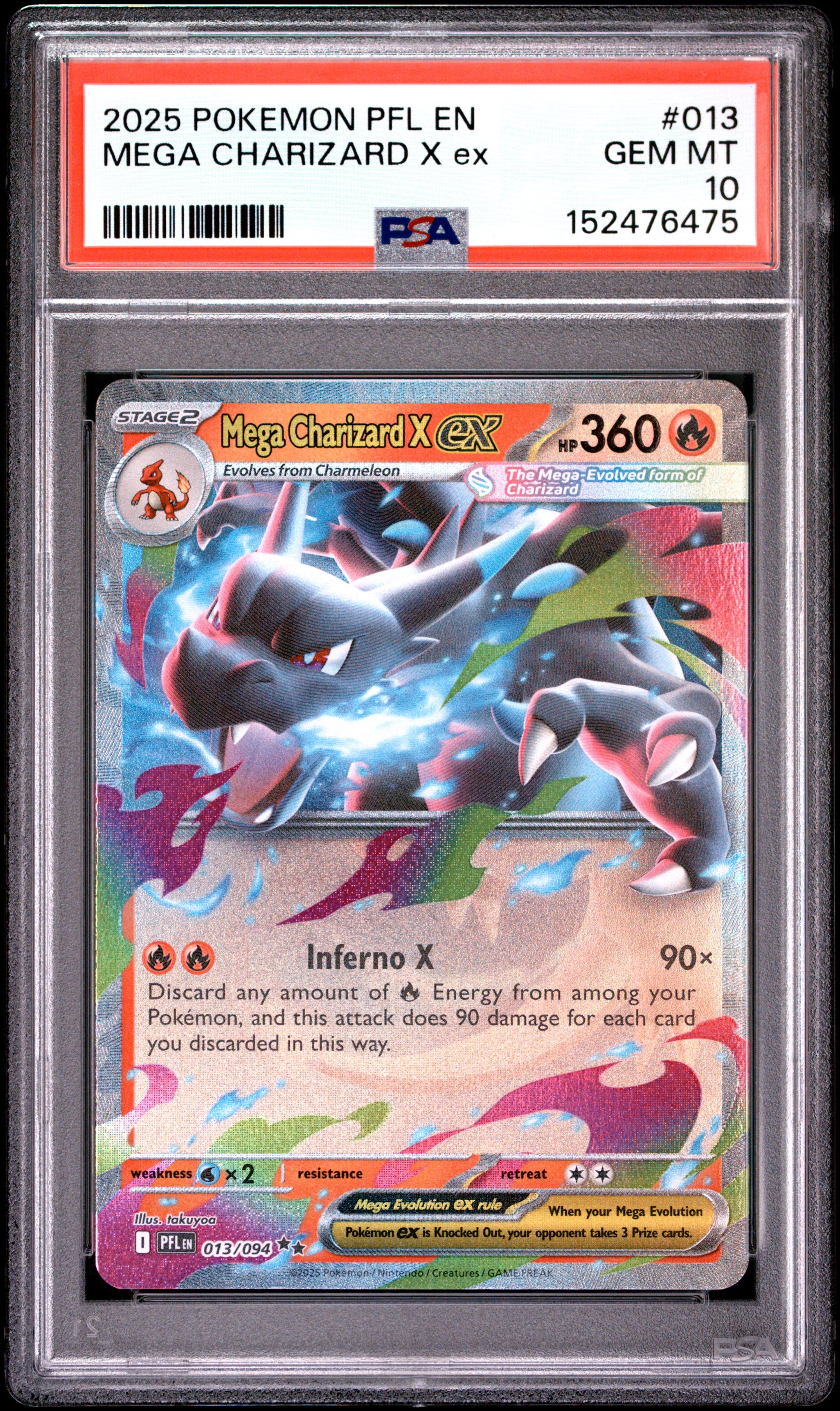 2025 POKEMON PFL EN-PHANTASMAL FLAMES MEGA CHARIZARD X ex #013 PSA 10 - Front