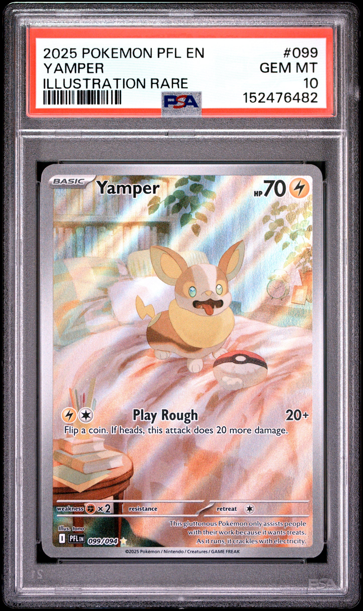 2025 POKEMON PFL EN-PHANTASMAL FLAMES YAMPER ILLUSTRATION RARE #099 PSA 10 - Front