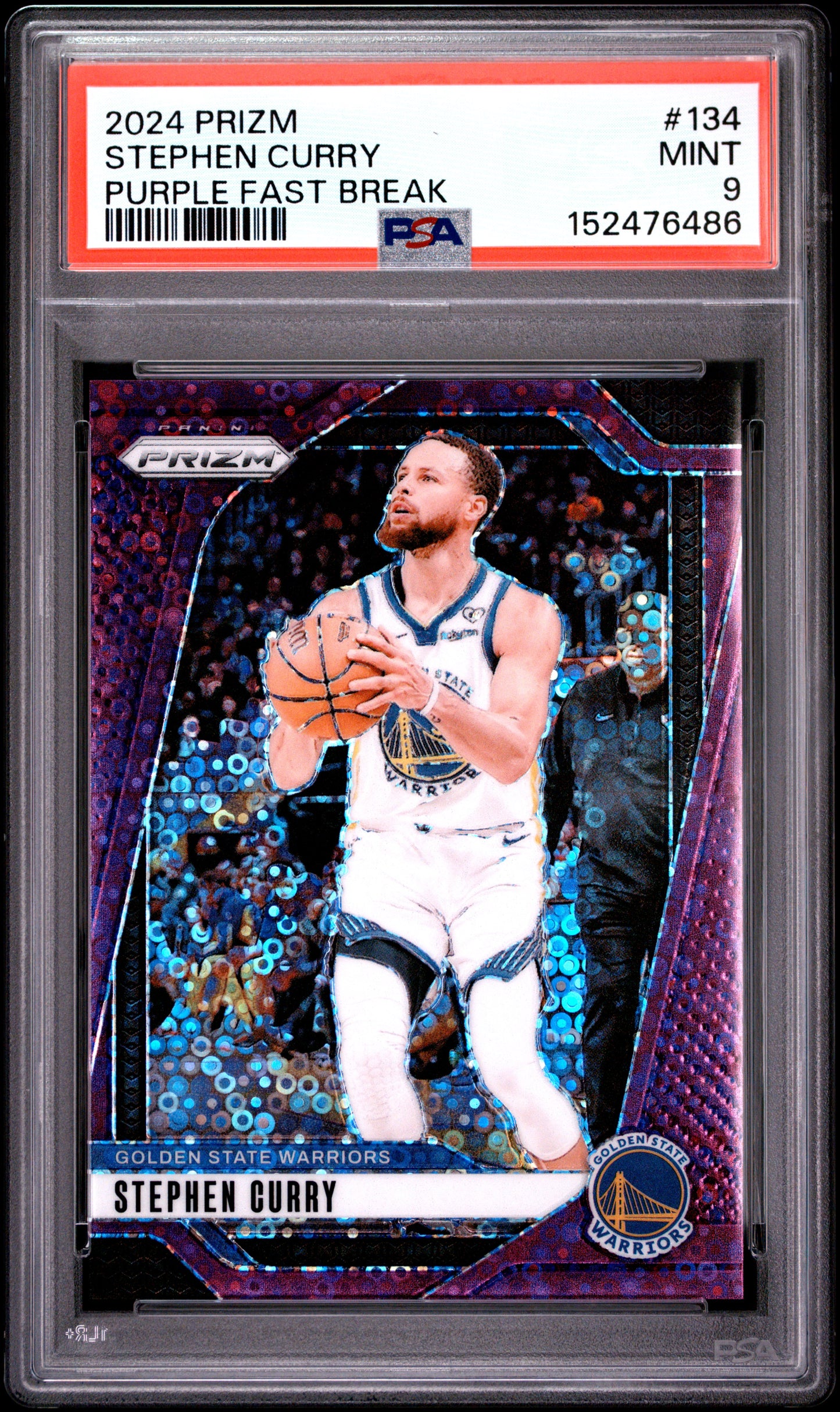 2024 PANINI PRIZM STEPHEN CURRY PURPLE FAST BREAK #134 PSA 9 - Front