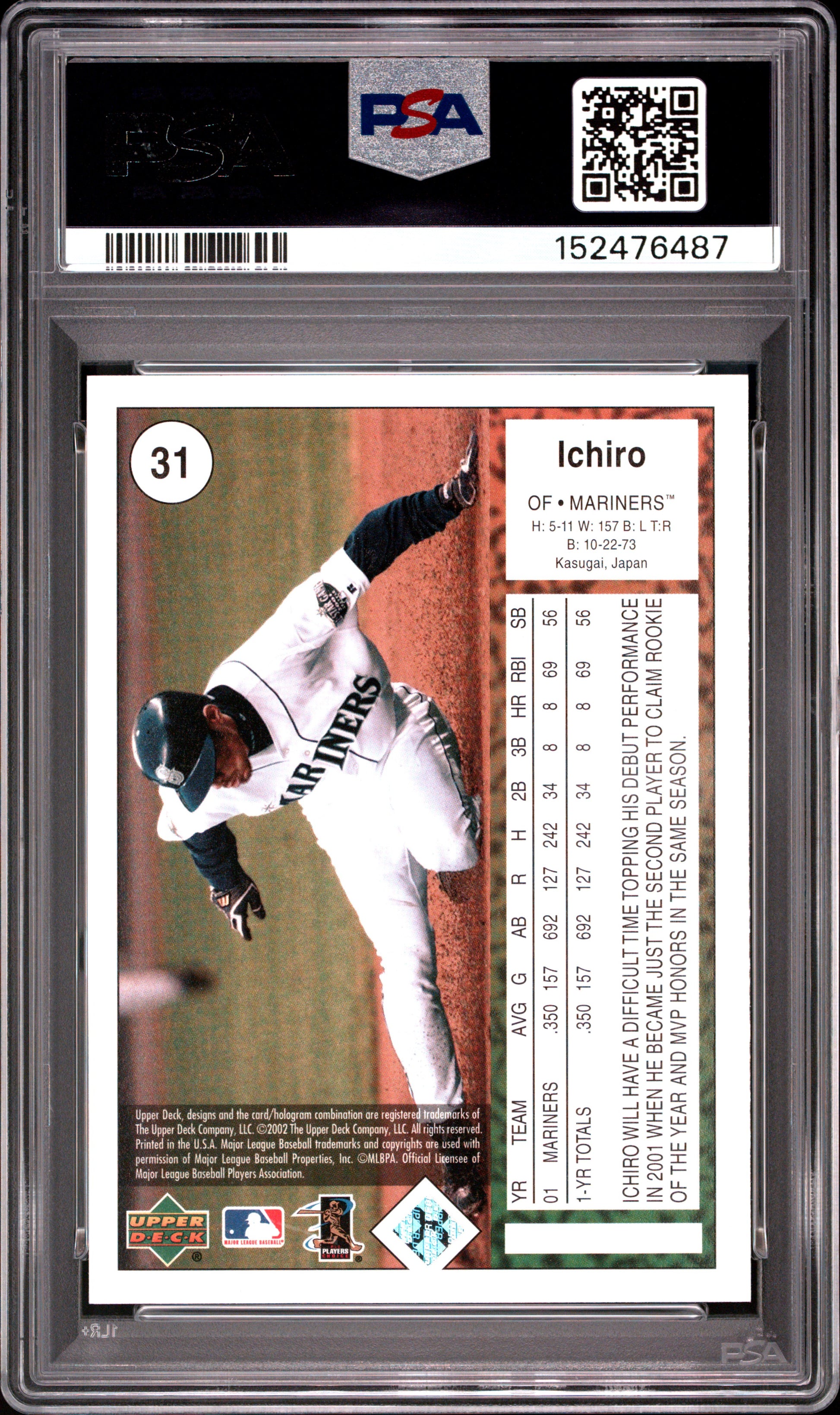 2002 UD AUTHENTICS ICHIRO #31 PSA 9 - Back