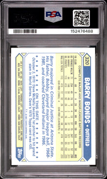 1987 TOPPS TIFFANY BARRY BONDS #320 PSA 7 - Back