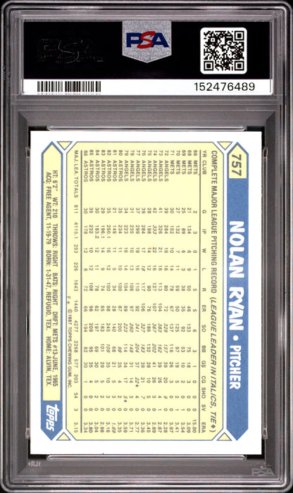 1987 TOPPS TIFFANY NOLAN RYAN #757 PSA 9 - Back