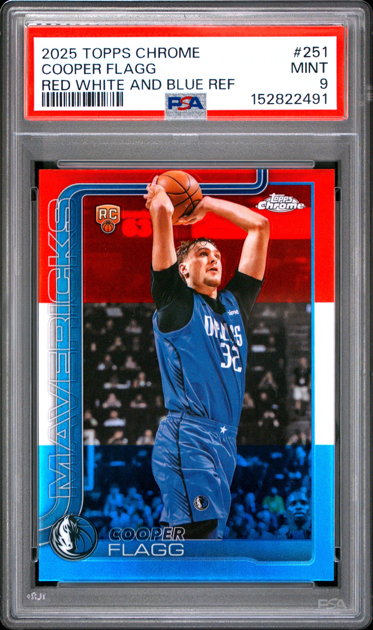 2025 TOPPS CHROME COOPER FLAGG RED WHITE AND BLUE REF #251 PSA 9 - Front