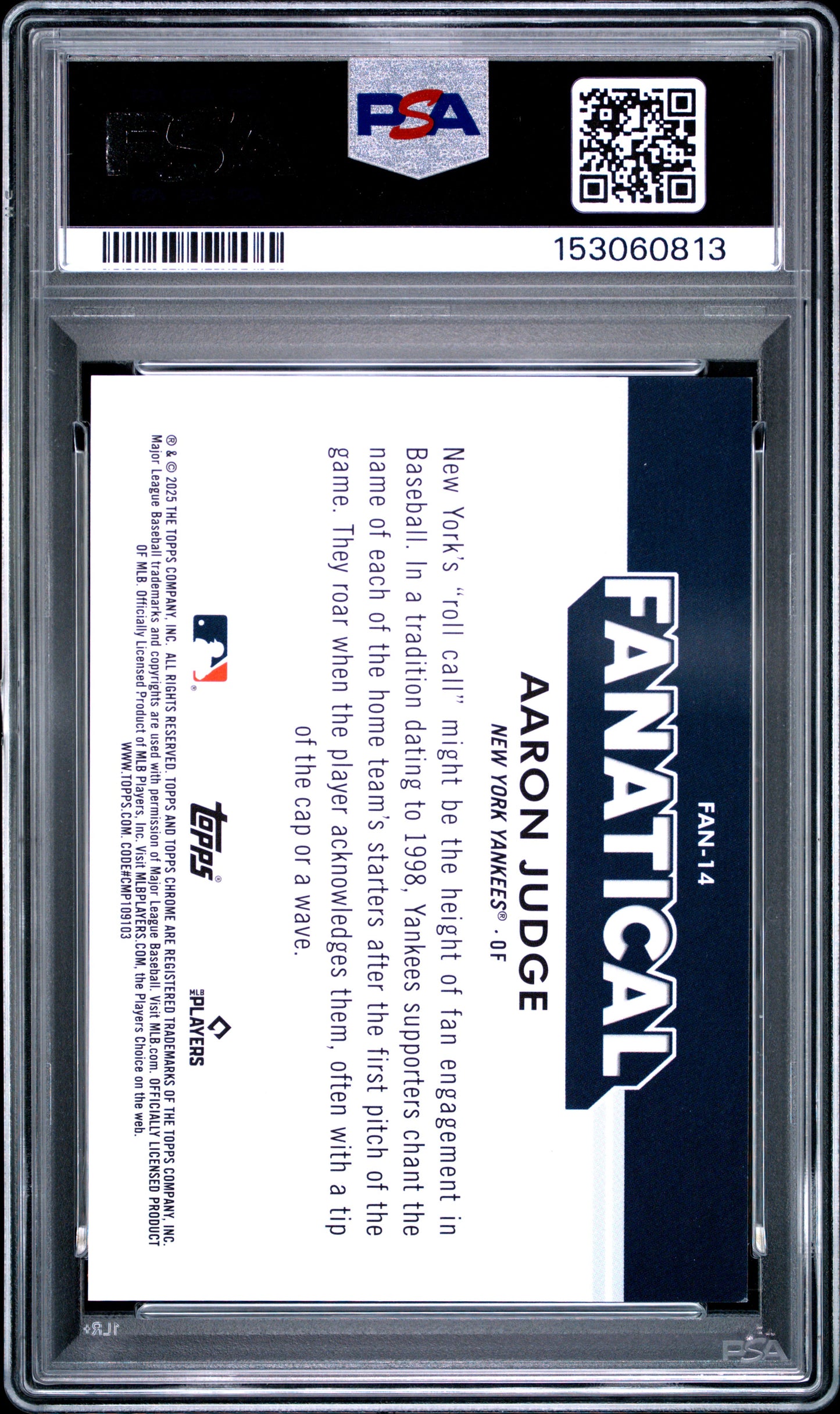 2025 TOPPS CHROME FANATICAL AARON JUDGE #FAN14 PSA 9 - Back