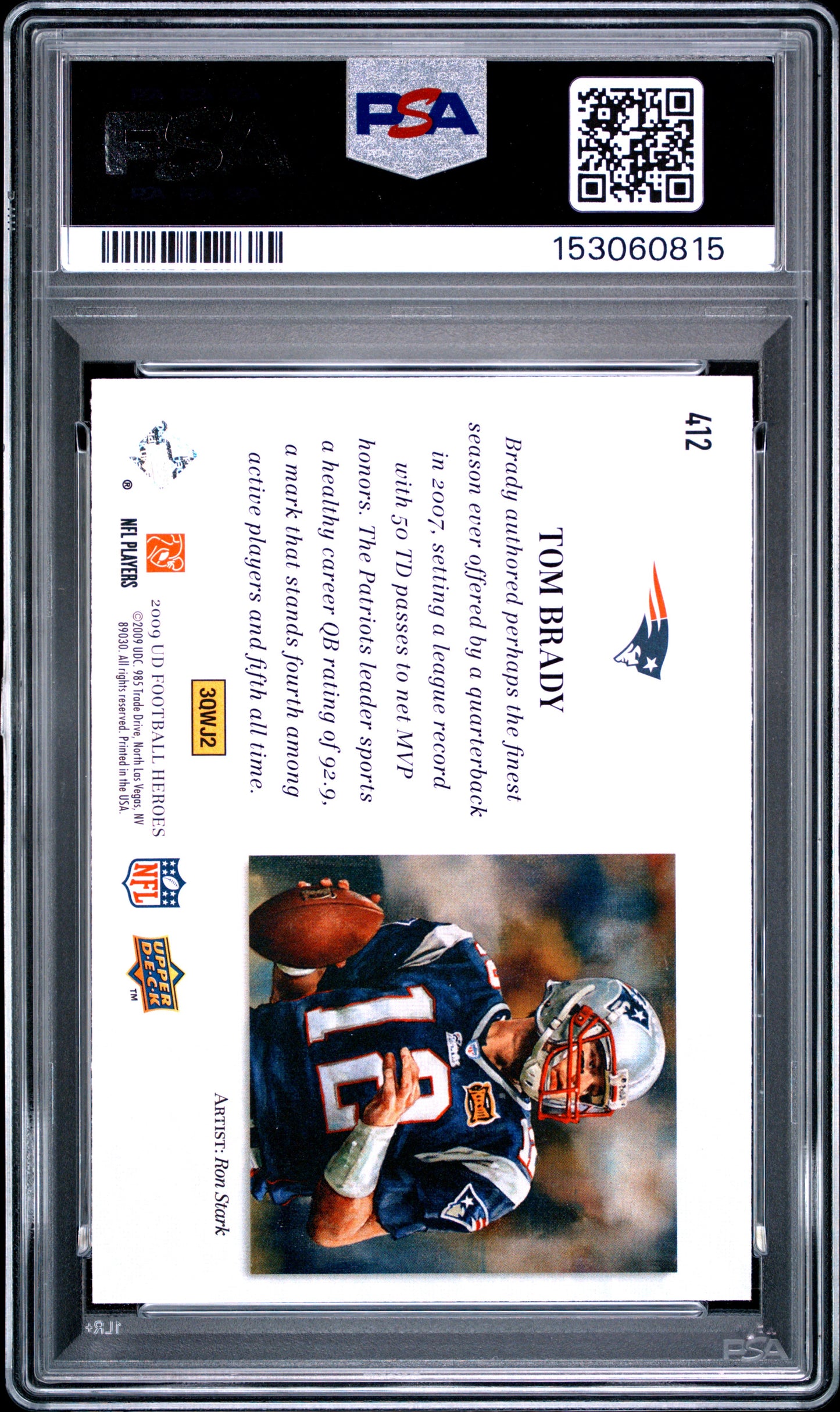 2009 UPPER DECK HEROES TOM BRADY #412 PSA 8 - Back